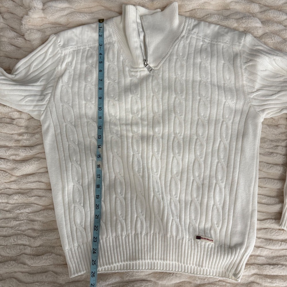 Blue Willi's Mens Cream Cable Knit Quarter Zip Sweater Size Large - Picture 11 of 11